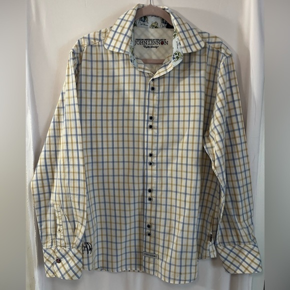 English Laundry John Lennon Button Down Shirt L 100% Cotton Blue Yellow Imagine - Picture 1 of 16